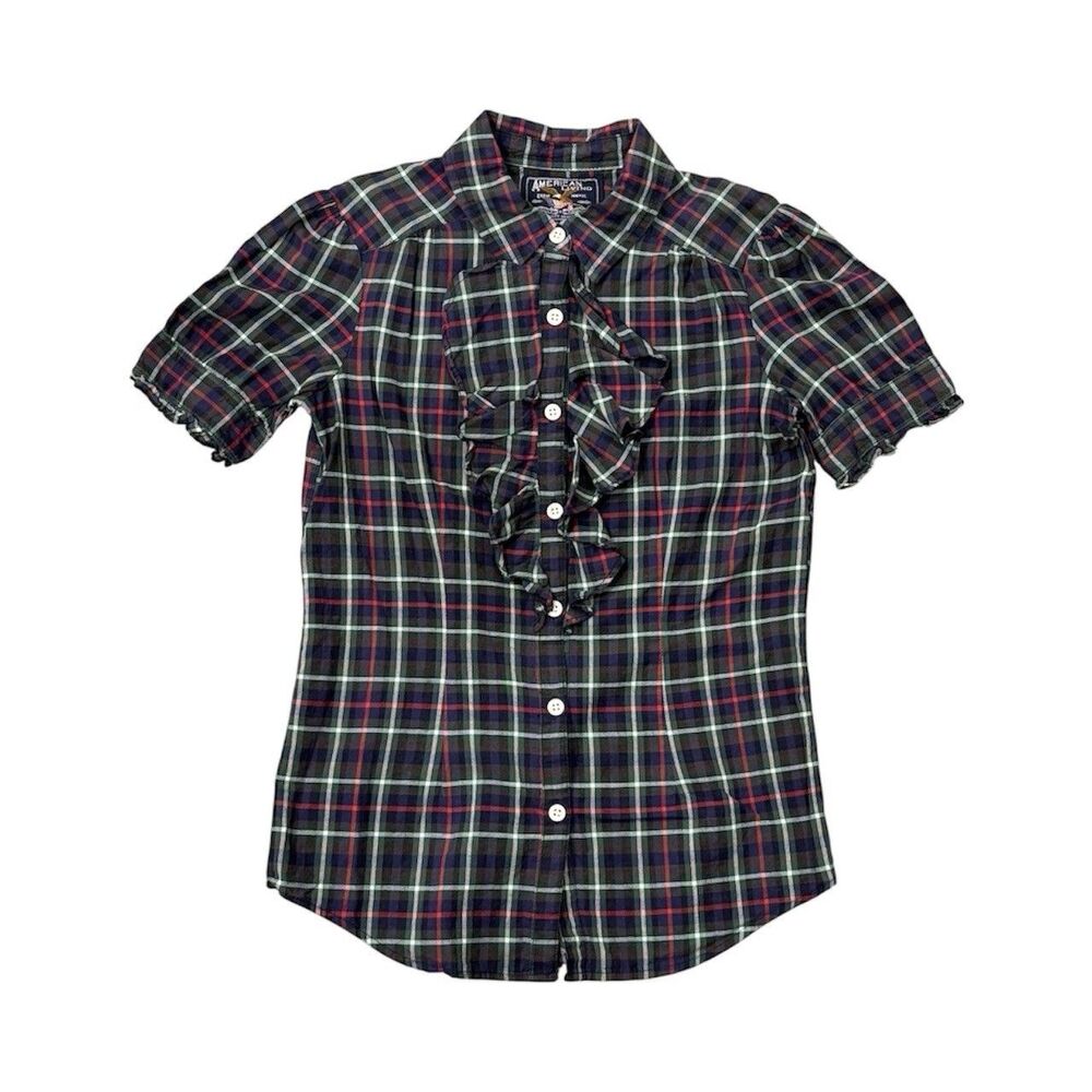 American Living Plaid Ruffle Cotton Blouse Kids M (8-10)